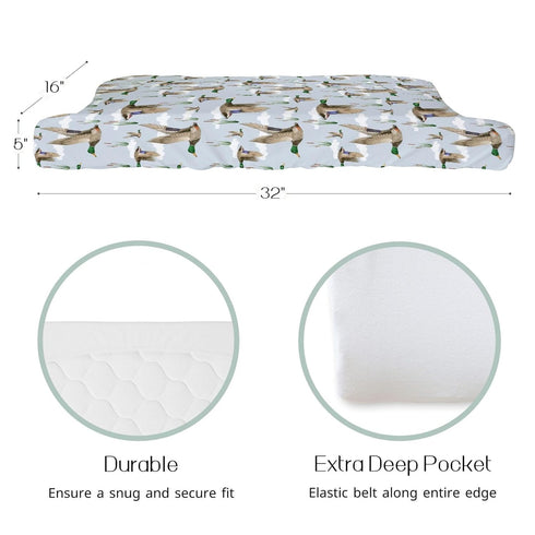 Duck Hunting Mallard Hunter Changing Pad Cover for Baby Boys, Wild Animal Bird Reeds Blue Diaper Change Table Covers, Soft Stretchy Safe Snug Fitt...