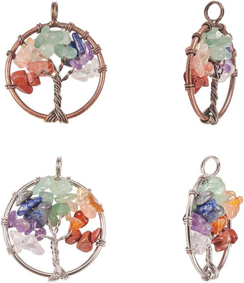 PH PandaHall 4pcs Tree of Life Pendant Charms Chakra Crystals Tree Life Charms Gemstone Chakra Crystal Stone Pendant Good Luck Yoga Charms for Chr...