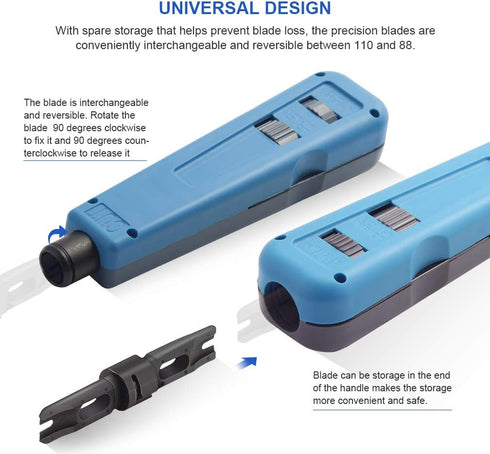 Punch Down Tool with 110/88 Blade & Network Wire Stripper, Multifunction Hook Tool for Telephone Impact Terminal Insertion and cat6a/cat6/cat5e/ca...