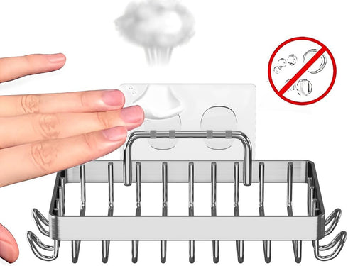 Shower Soap Holder with 4 Hooks, 304 Stainless Steel Adhesive Soap Dish, Silver...