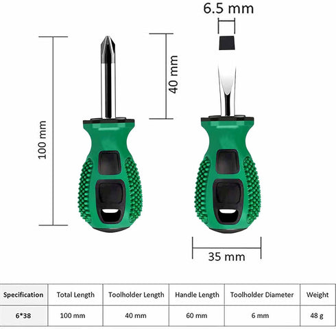Buspoll screwdriver sets rubber anti-skid handle stubby screwdriver magnetic head 6mmx38mm slotted/phillips screwdriver...