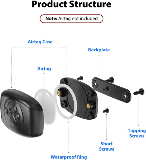 Upgraded Airtag Dog Collar Holder Mount, Stouchi IPX8 100% Waterproof AirTag Pet Harness Case Anti-Lost Premium PC Lightweight Fits All Widths Col...