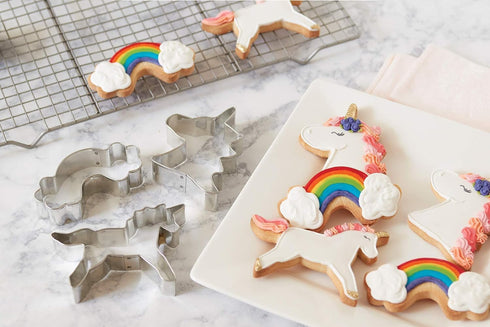 3-Piece Unicorn Cookie Cutter Set, Stainless Steel Unicorn, Rainbow & Head Shapes, Dishwasher Safe...