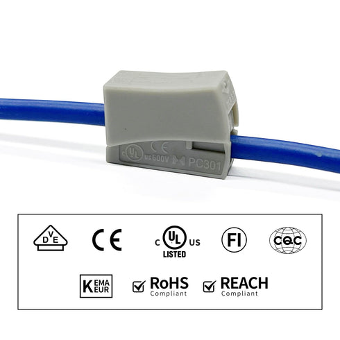 Lighting Fixture Wire Connector Nuts, 10 Pcs Splicing Inline Conductor Push-in Connector 2 Port Terminals Connectors Kit for Solid and Fine-Wire S...