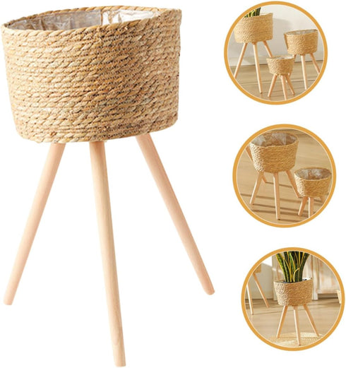 Floor Planter Stand Wicker Plant Stand Footed Wicker Baskets Flower Pot Base Floor Plant Stand Flower Pot Riser Holder Plant Flower Stool Stand Ha...