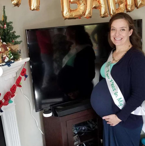 Amy's Bubbling Boutique Twin Baby Shower Sash Two Peas in My Pod for Mom to Be White & Green with Silver Safety Pin...