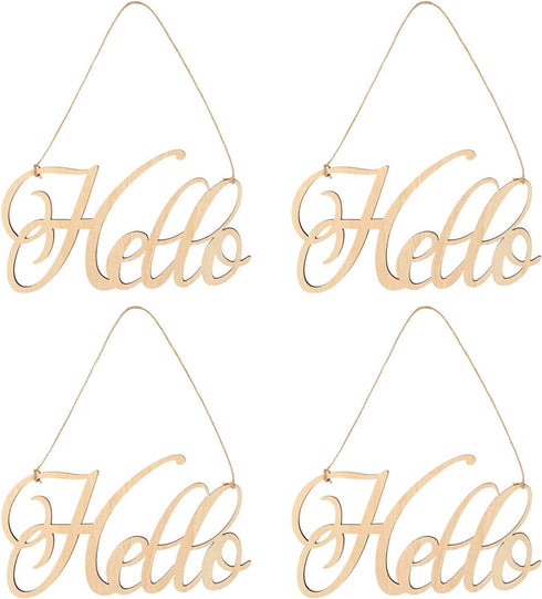 4-Pack Wooden Haing Sign Unfinished Hanging Plaque Decorative Wood Plaque for Home DIY Crafts Supplies - Hello...