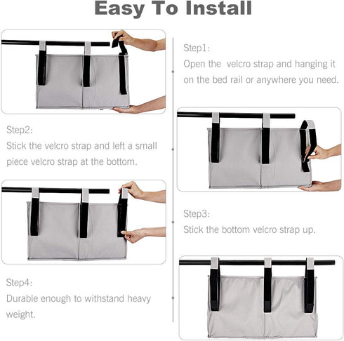Bedside Caddy, Hanging Under Bed Storage Organizer Bag with 8 Pockets for College Dorm Rooms, Hospital Bed Rails, Camp...