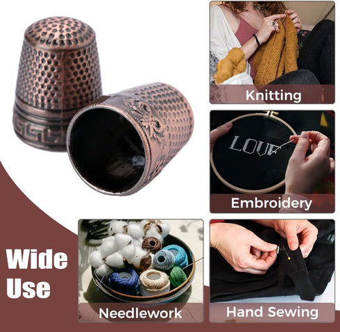 Mtsooning 2PCS Metal Thimble Sewing, Antique Fingertip Sewing Protector,Red Bronze Finger Shield Ring for Pin Needles Shield Quilting Craft Access...