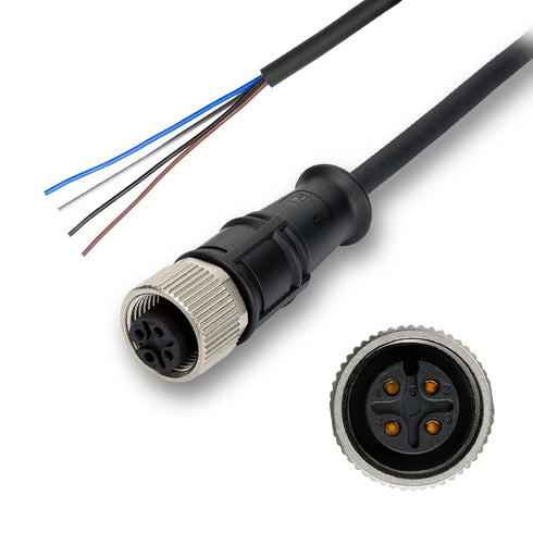M12 Cable 4 Pin Female A Coding 5M Circular Connector Single End Cable Waterproof IP67 16.4 FT...