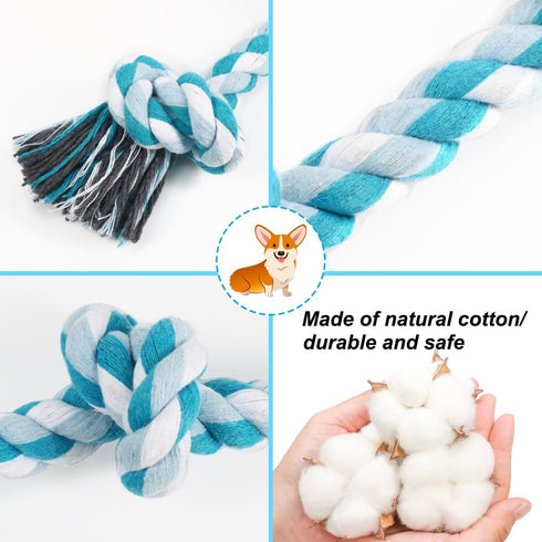 Dog Rope Toys, 3 Knots Chew Rope Toy for Medium and Small Dogs, Natural Cotton Dog Pull Rope for Tug of War and Teeth Cleaning (Blue)...