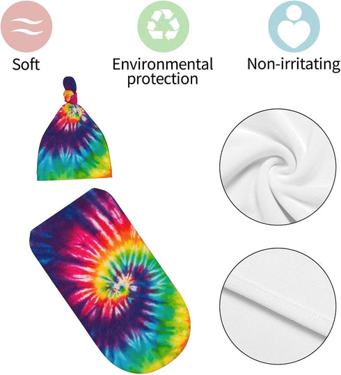 Tie Dye Colorful Rainbow Newborn Swaddle Blankets Beanie Hat Sets Soft and Stretchy Baby Blanket Swaddle Sack for Baby Shower Infant Boy and Girl...