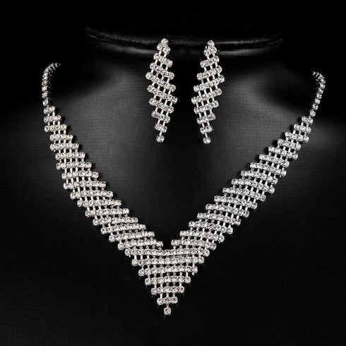 Simple Crystal Rhinestones Bridal Necklace Earrings Set Jewelry Set for Women Necklace Dangle Earrings Set Wedding Party Jewelry for Bridal Brides...