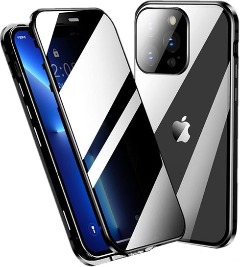 Anti-spy iPhone 15 Pro Max case Anti-Peeping Screen with Lock Magnetic Adsorption Double-Sided Tempered Glass Aluminum Alloy Bumper Lens Protector...