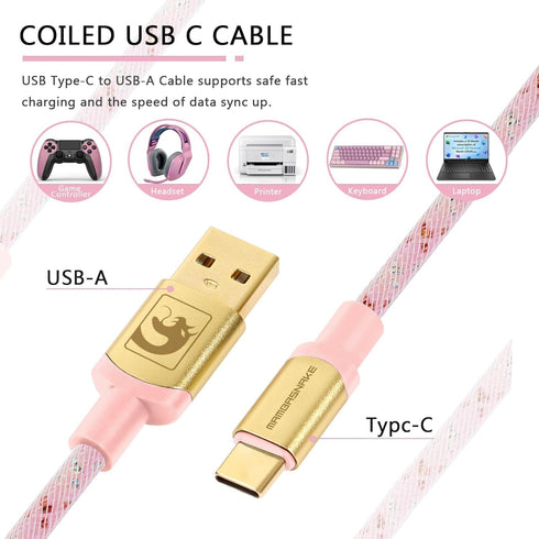 Custom Coiled USB C to A Cable for Gaming Keyboard,Double-Sleeved Starlight Braided Cable with Detachable Metal Aviator 24K Gold Connector 1.7M-2....