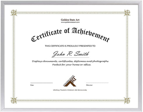 Golden State Art, 8.5x11 Picture Frame Certificate Document Frames with High Definition Real Glass, Wall & Tabletop Degree Frame for 8.5 x 11 Dipl...