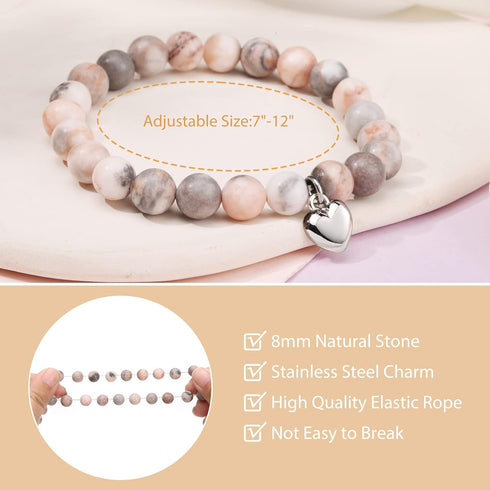 Jewelry&Card Mothers Day Gifts for Sister Best Friend, Natural Stone Heart Friendship Bracelets for Sister Best Friend Bestie Women...