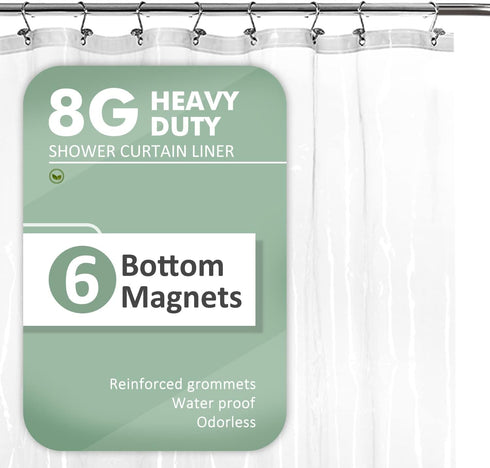 Barossa Design Long Shower Curtain Liner 78" Height - 6 Magnets & 8G Heavy Duty PEVA, Waterproof, PVC Free, Metal Grommets, Clear, 72x78...