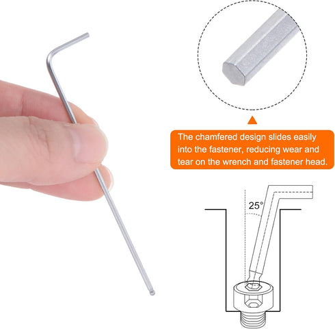 Ball End Hex Key Wrench 1.5mm L-Shape Long Arm Hexagon Metric Wrenches Chrome Vanadium Steel Repairing Tool for Home Repair, Silver Tone...