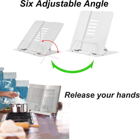 MSDADA Desk Book Stand Metal Reading Rest Book Holder Adjustable Cookbook Documents Holder Bookstands for Recipes Textbooks Music Books Birthday G...