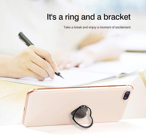 2 Packs Glossy Finish Love Heart Shaped Cell Phone Ring Holder Stand, 360 Degree Rotation Finger Ring Kickstand with Polished Metal Phone Grip (Bl...