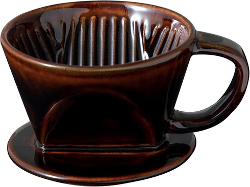 Asayu Japan Ceramic Coffee Pour Over Maker Set in Chocolate Brown, Slow Brewing Paper Filter Holder and Dripper with 3 Holes for Coffee and Tea (C...