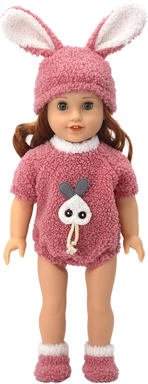 AISITE 18-20 Inch Baby Doll Clothes - 3 Piece Pink Romper, Bunny Hat and Socks Set for Reborn Baby Girl (Dolls NOT Included)...