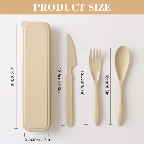 4 Pack Travel Utensil Set with Case, Wheat Straw Reusable Spoon Knife Forks Tableware, Portable Cutlery for Adult Travel Picnic Camping or Birthda...