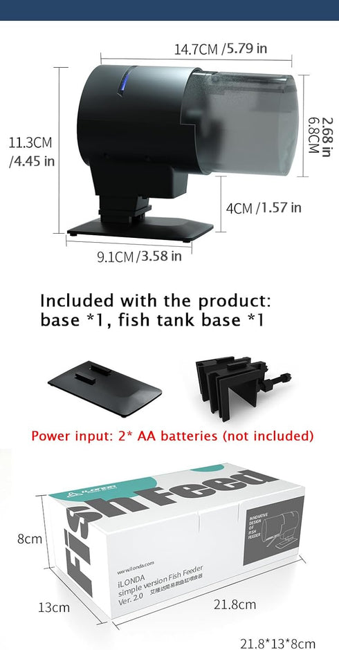 Fish tank feeder, Automatic fish feeder for aquarium, Pond fish feeder, Aquarium feeder, 210ML, Battery powered...