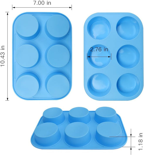 homEdge 6-Cup Silicone Muffin Pan, Pack of 2 Non-Stick Muffin Cupcake Molds-Blue and Red...