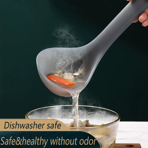 SiXi SS kitchen Silicone Soup Ladle,Heat Resistant,Non-stick Seamless Rubber Deep Serving Spoon for Soups, Stews, Dressings, and More -Clear 1pcs...