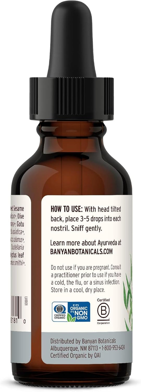 Banyan Botanicals Nasya Oil – Organic Herbal Nasal Drops for Clear Breathing – Ayurvedic Nasal Cleaner and Nose Moisturizer* – One Fluid Ounce – C...