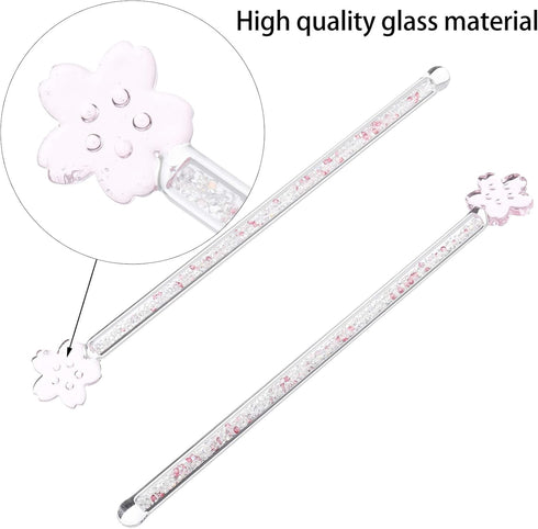 Toyvian 2pcs Glass Stirring Rod Reusable Coffee Stirring Swizzle Stick Beverage Stirrers with Cherry Blossom Head Round Top Stir Stirrers for Coff...