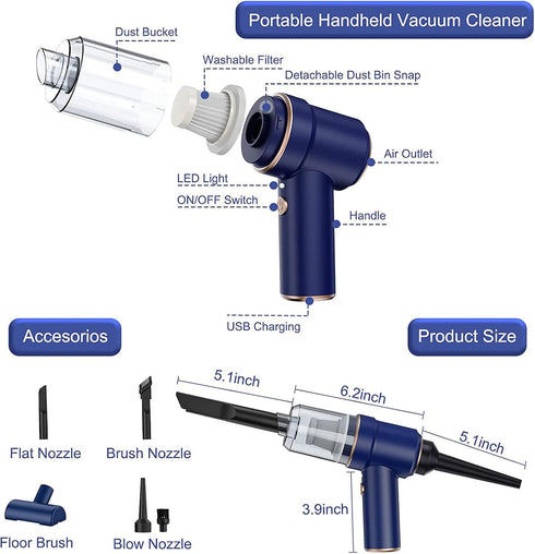 Car Vacuum Cleaner Cordless, Handheld Vacuum Cordless, 9000PA Suction 120W High Power Portable Vacuum Cleaner with Multi-nozzles and LED Light for...