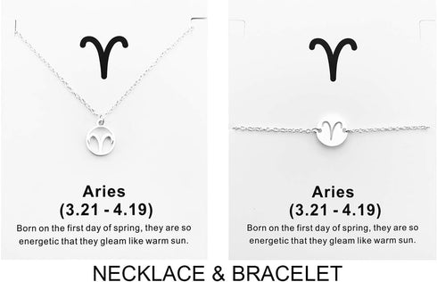 Zodiac Necklace and Bracelet 12 Constellation Silver Zodiac Jewelry Set Birthday Gifts for Wome?Aries?...