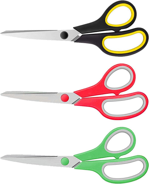 3 Pack Scissors 8" Craft Scissors All Purpose, Heavy Duty Sharp Blade Shears Sewing Scissor for Office, Fabric and School Supplies Left - Right Ha...