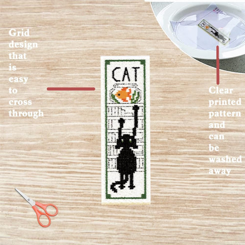 FREEBLOSS 6 Set Bookmark Cross Stitch Kits Cartoon Cat&Fish Jar&Windowsill Bookmark Cross Stitch Kit with Instructions Embroidery Bookmark Kit for...