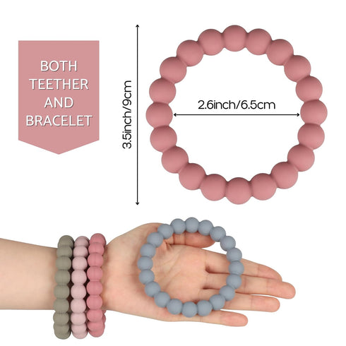 Baby Teether Rings, 100% Silicone Teether Bracelets for 3m+ Babies to Self-Soothe, BPA Free & Phthalate Free - Includes 4 Neutral Baby Rings...