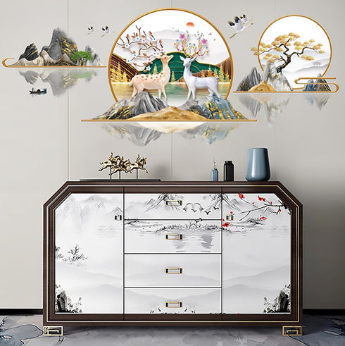 Chinese Style Landscape Wall Stickers,Plum Deer Vinyl Removable Large Wall Decals Art Decorations for Living Room Bedroom Home Decor (Chinese Plum...