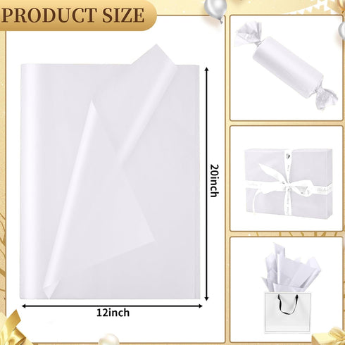 Hlonon 100 Sheets White Tissue Paper 12 x 20 Inches Recyclable White Wrapping Paper Bulk for DIY Crafts Birthday Baby Shower Christmas Gift Wrappi...