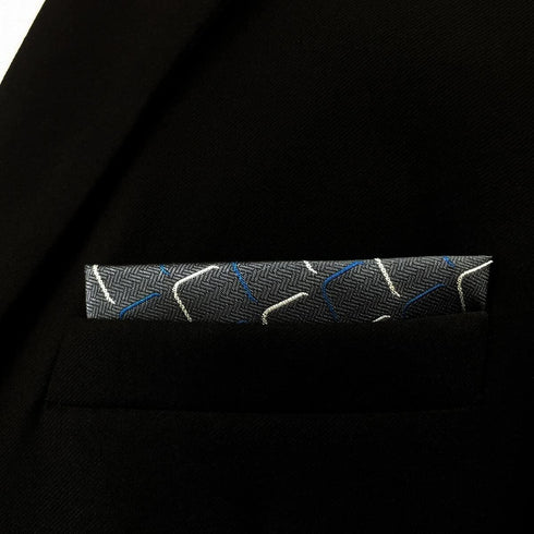 SHLAX&WING Geometric Mens Silk Pocket Square Dark Gray Blue for Suit Jacket Gift...