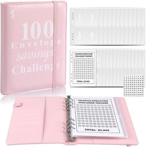 100 Envelopes Money Saving Challenge, Budget Binder Book with Cash Envelopes A5 Money Organizer Planner 2024 Cash Stuffing Binder Wallet Money Sav...