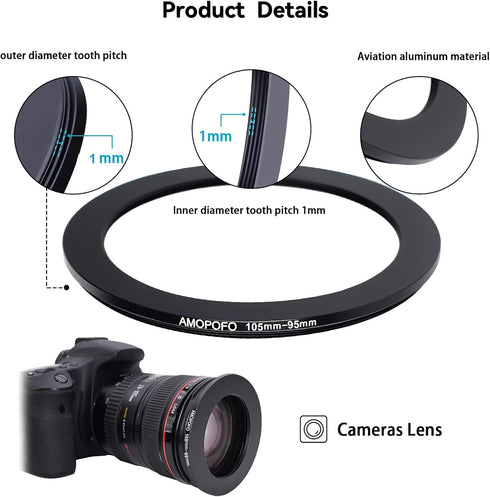 105mm Lens to 95mm Camera Filter Ring,105mm to 95mm Step-Down Ring Filter Adapter for 95mm UV,ND,CPL,Metal Step-Down Ring...