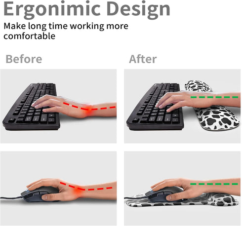 Wrist Rest Support Ergonomic Gel Mouse Pad & Memory Foam Keyboard Set Non-Slip Rubber PU Base Easy Typing and Relieve Wrist Pain Mouse Mat for Com...