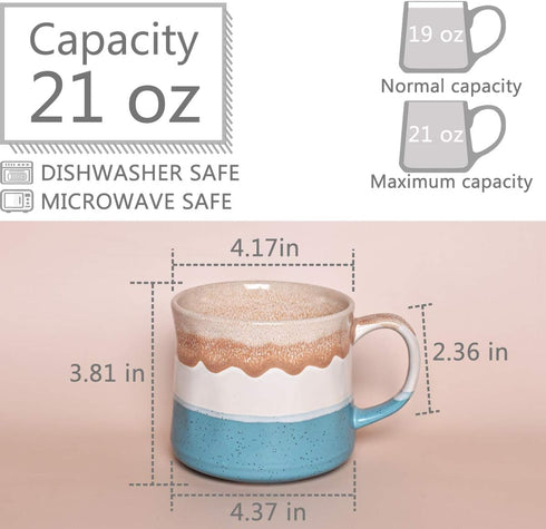 Bosmarlin Large Ceramic Coffee Mug, Big Tea Cup, 7 Colors to Choose, 21 Oz, Dishwasher and Microwave Safe, 1 PCS (Blue&White)...