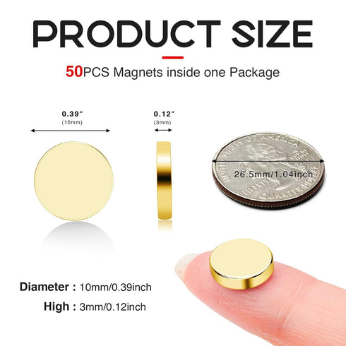 Gold Fridge Magnets 120 Pcs, 10x3mm Small Rare Earth Magnets Tiny Neodymium Office Magnets for Refrigerator, Muti-use Mini Strong Circular Magnets...