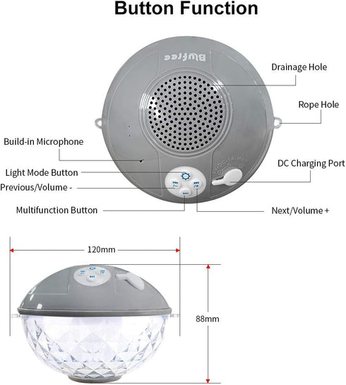 Floating Pool Speakers with Colorful Lights, IPX7 Waterproof Bluetooth Speaker for Pool, Crystal Clear Sound Hot Tub Speaker for Pool, Spa and Out...