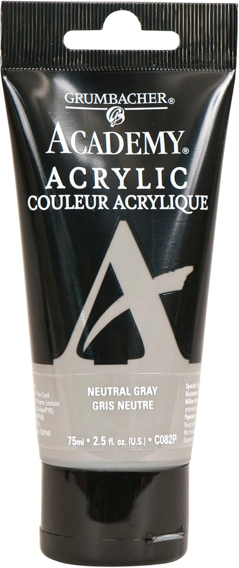 GRUMBACHER Academy Acrylic Paint, 75ml/2.5 Ounce Plastic Tube, Neutral Gray (C082P)...