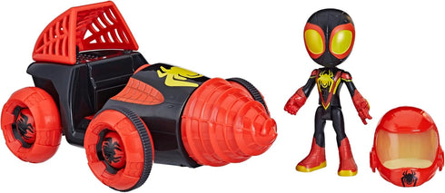 Marvel Spidey and His Amazing Friends Web-Spinners Miles with Drill Spinner, Car Playset with Vehicle, 4-Inch Scale Action Figure and Accessory, T...
