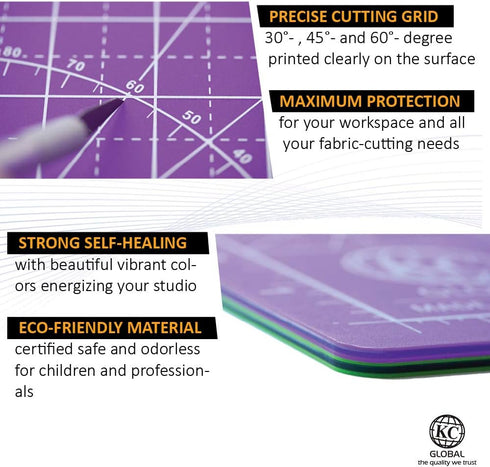 KC GLOBAL A4 (13"x9") Professional Grade Self-Healing Cutting Mat (Purple) - Odor-Free, Double-Sided, Eco-Friendly, Non-Slip, Premium Desk mat for...